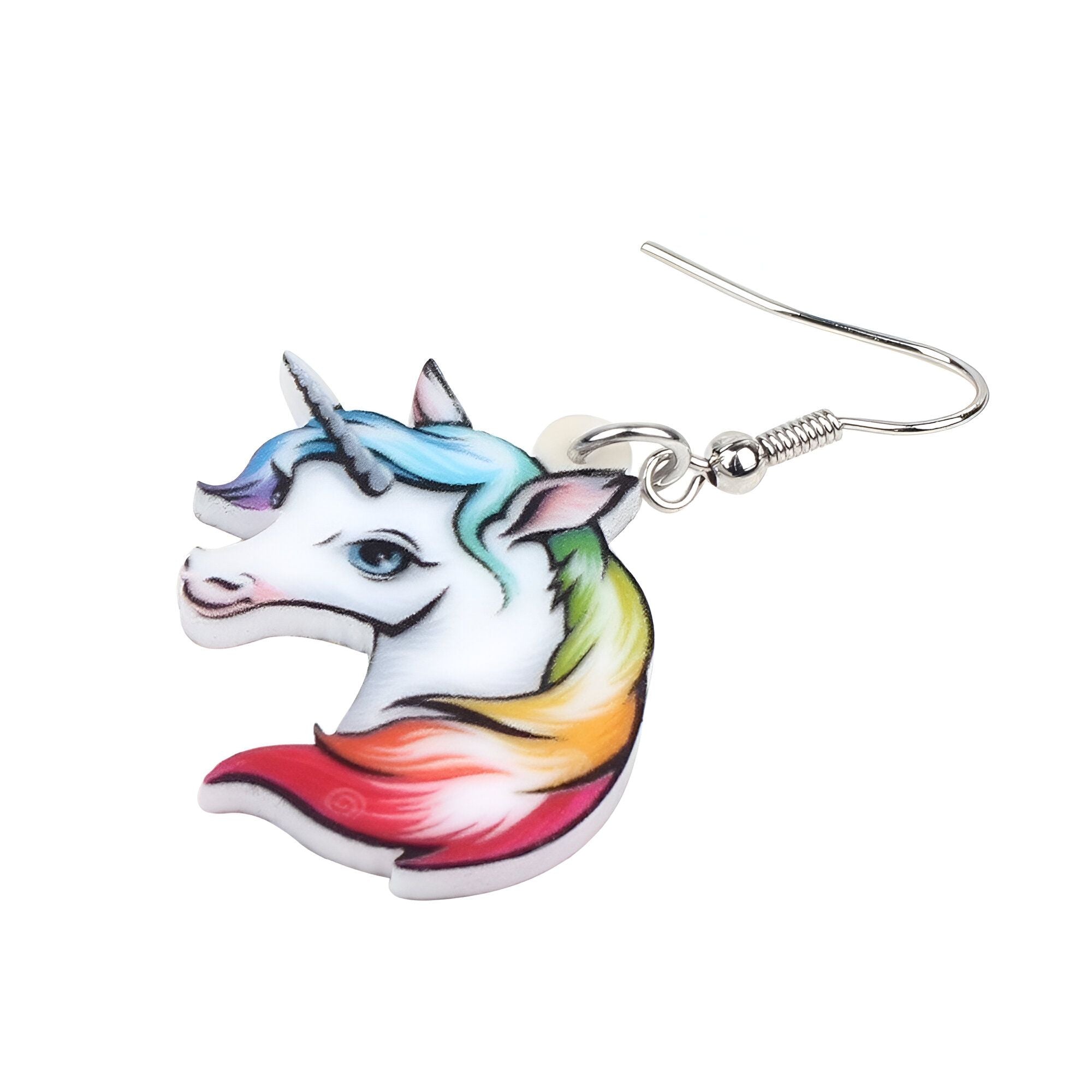 Idée cadeau Licorne - Boucles d'oreilles pendantes arc-en-ciel – Image 3