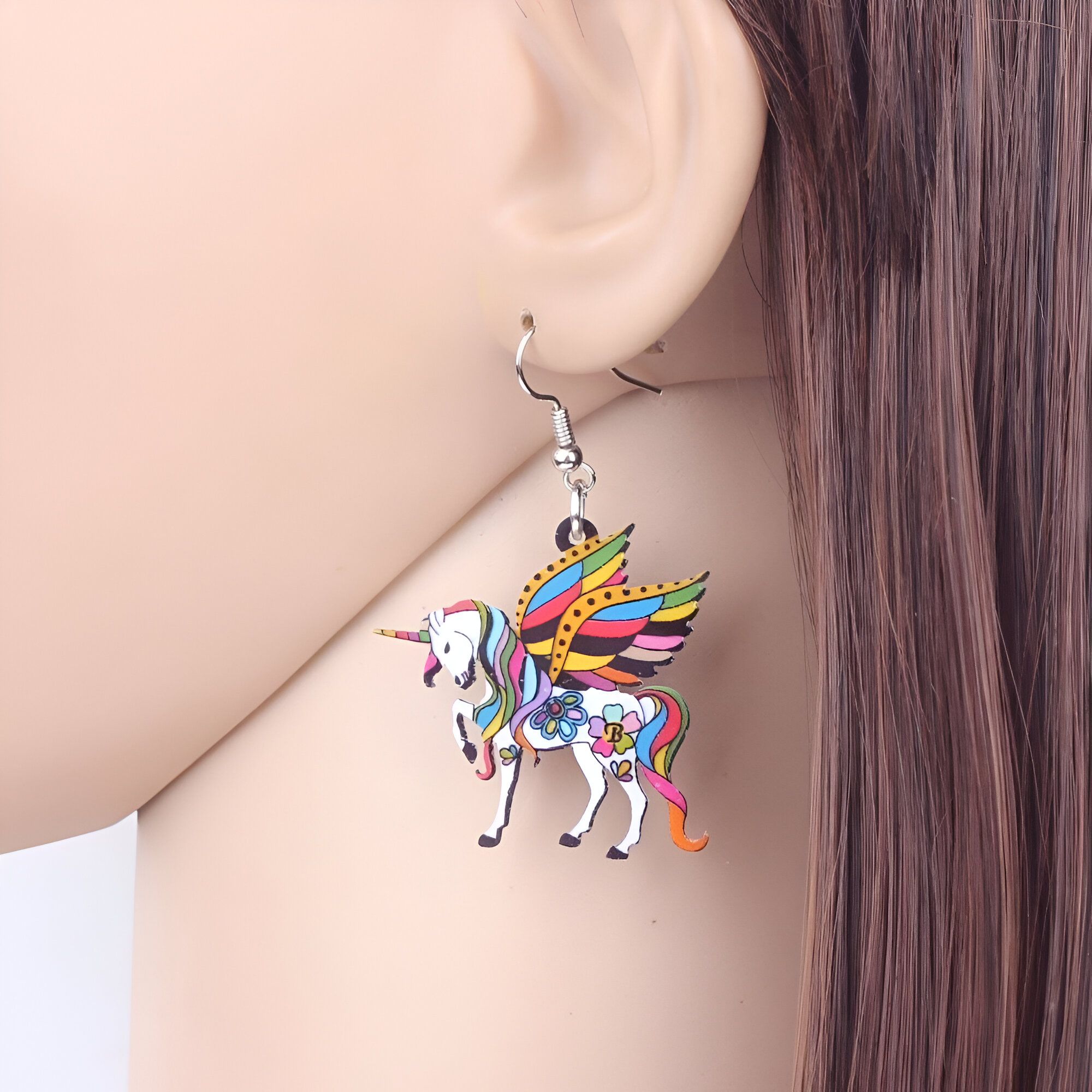 Idée cadeau Licorne - Boucles d'oreilles pendantes licorne orange – Image 2