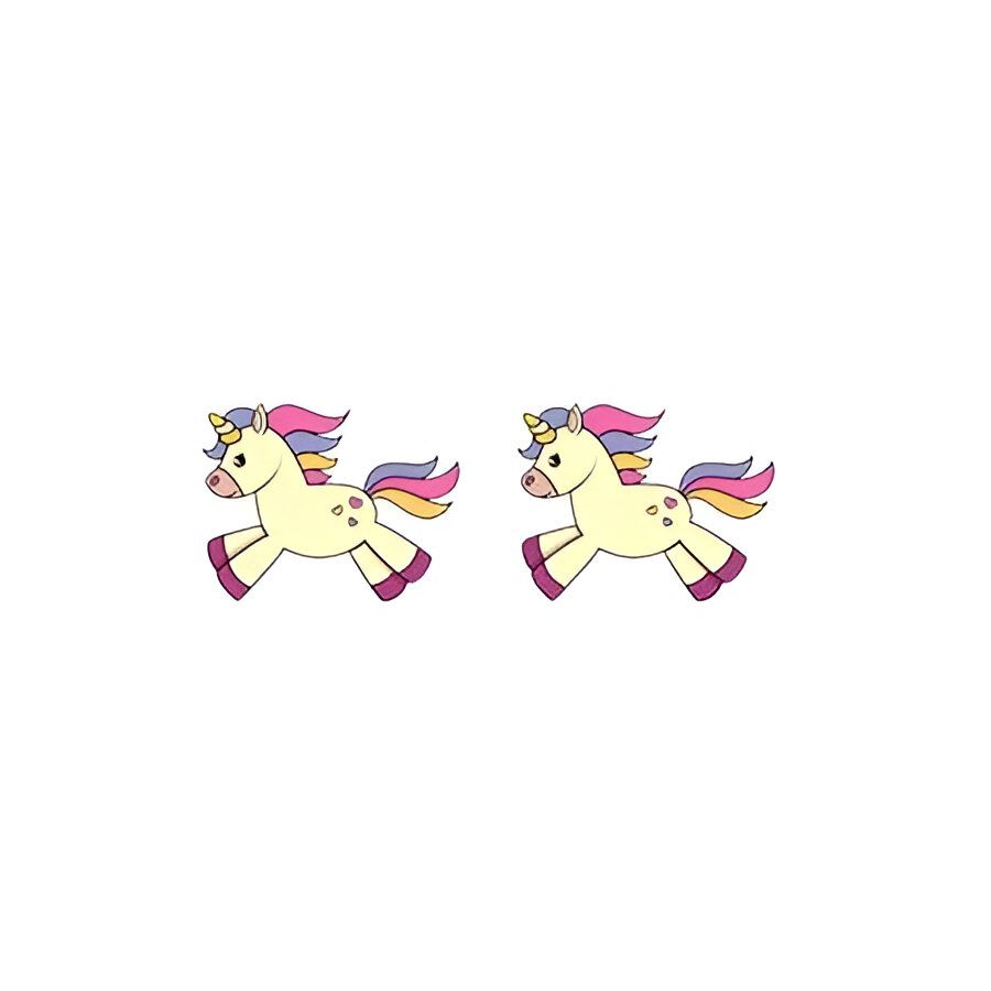 Deux licornes de dessin animé avec des crinières et des queues arc-en-ciel.
